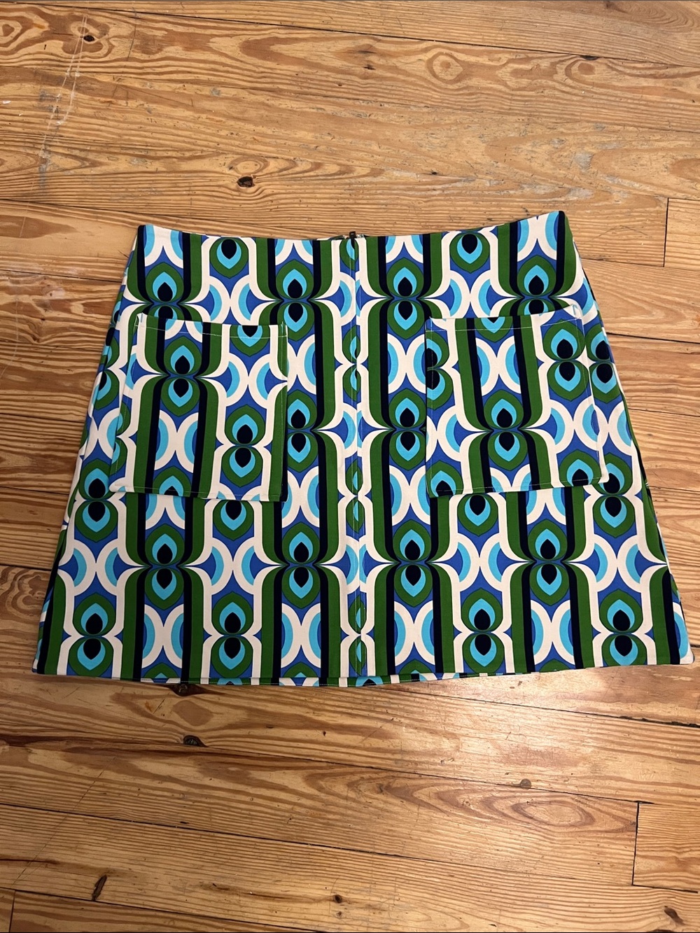 Anthropologie Retro Geometric Green & Blue Mini Skirt